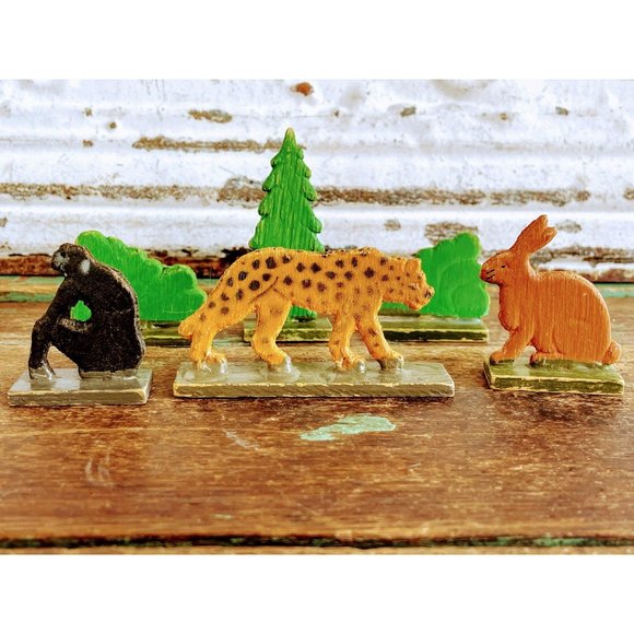 unbranded Other - Antique German Miniature Wood Animals trees
